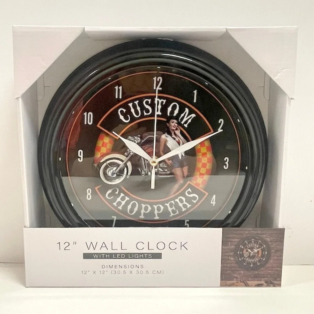 American Art Decor Custom Choppers Pin-Up Girl LED Wall Clock Biker New